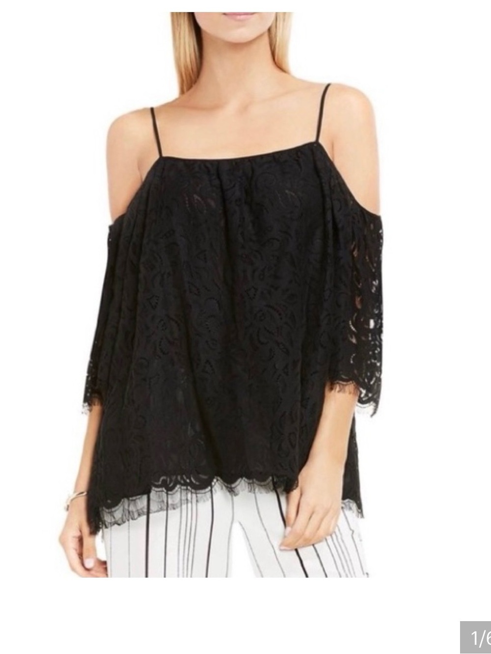 Vince camuto Black Lace Cold-Shoulder Womens Top - oversized loose fit